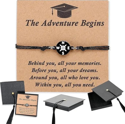 Graduation Compass Bracelet for Class of 2026 – Inspirational Gift for Her Him, High School College 8th Grade Graduate, Stainless Steel with Heartfelt Card & Graduation Cap Box-YH
