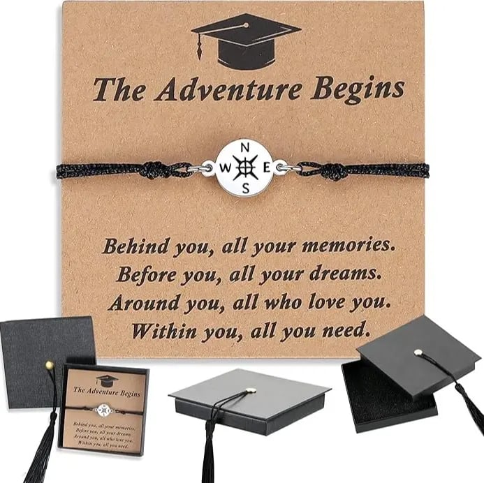 Graduation Compass Bracelet for Class of 2026 – Inspirational Gift for Her Him, High School College 8th Grade Graduate, Stainless Steel with Heartfelt Card & Graduation Cap Box-YH