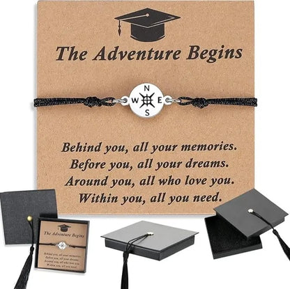 Graduation Compass Bracelet for Class of 2026 – Inspirational Gift for Her Him, High School College 8th Grade Graduate, Stainless Steel with Heartfelt Card & Graduation Cap Box-YH